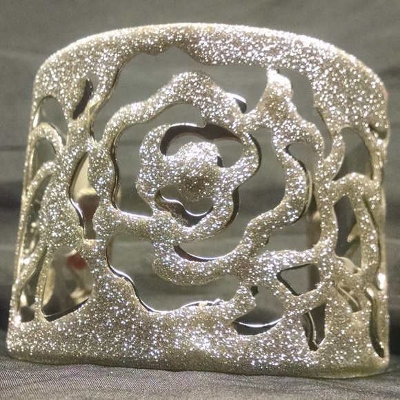 Bling Sparkle Glitter Filigree Wide Cuff Bracelet